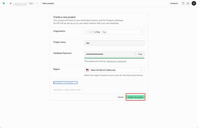 supabase project setting