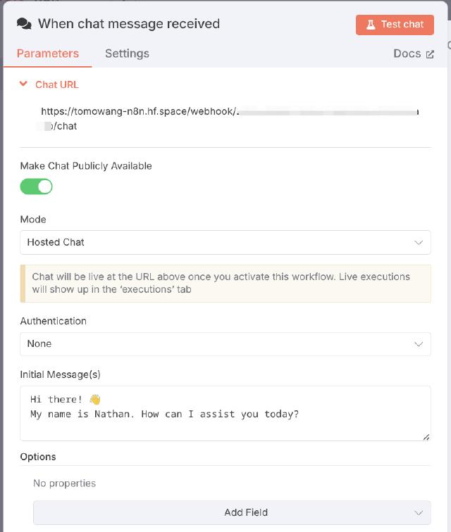 n8n chat trigger config