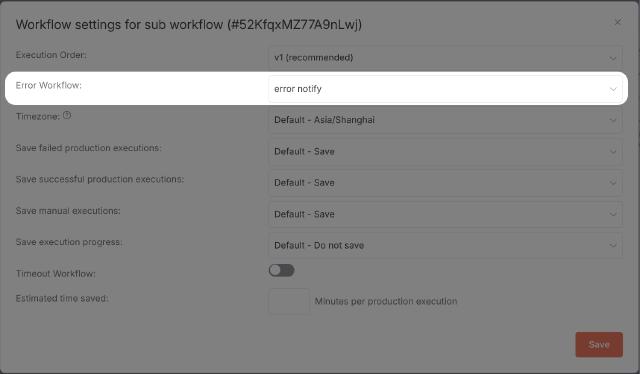n8n workflow setting error workflow