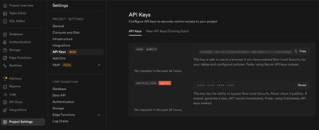 supabase project api key